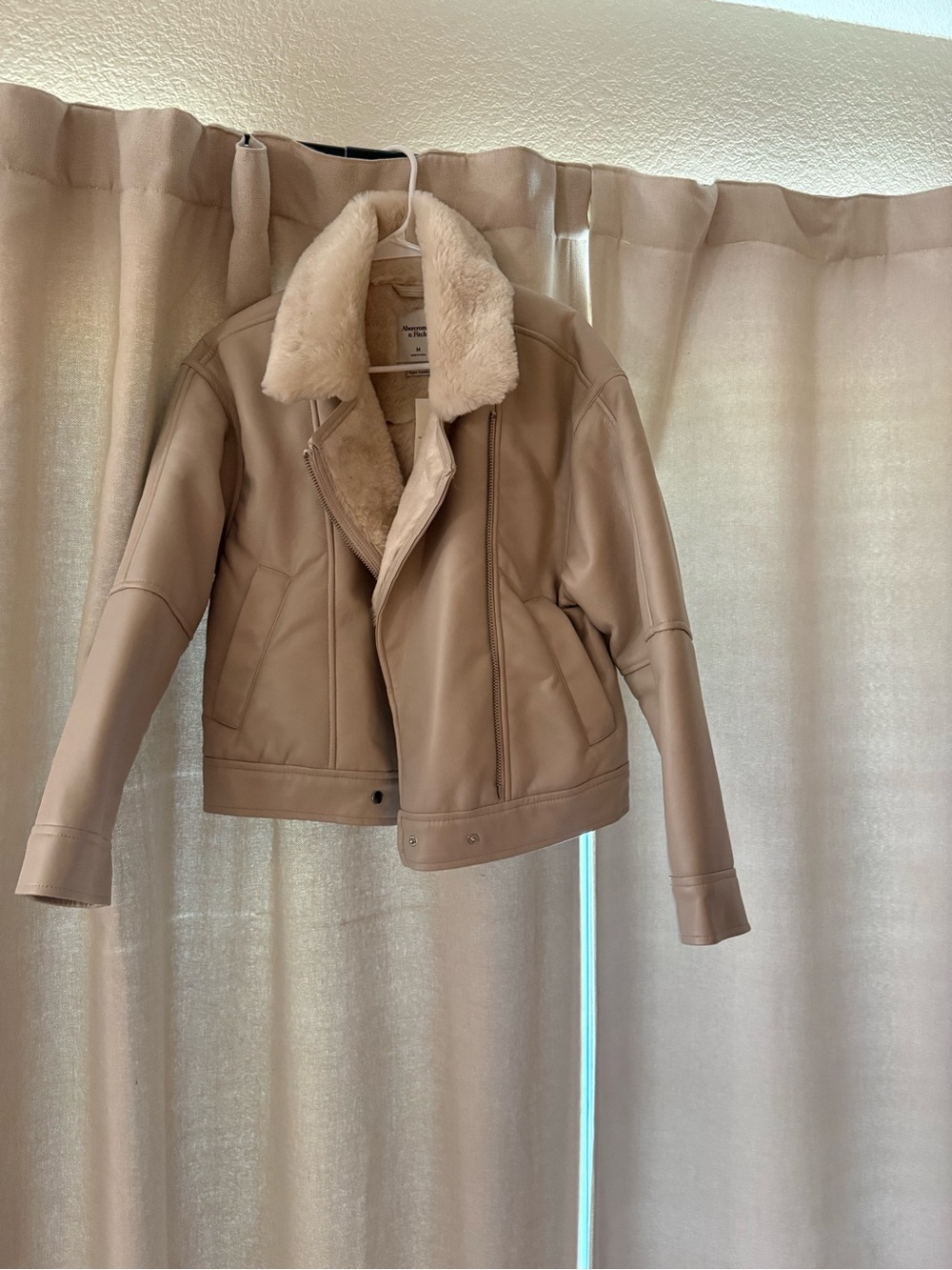 Abercrombie & Fitch Vegan Leather Shearling Biker Jacket